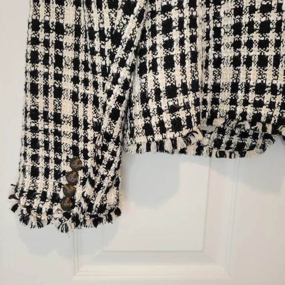 ANN TAYLOR TWEED Yellow Black and White Plaid Women's Blazer Sz 10 - Picture 10 of 15